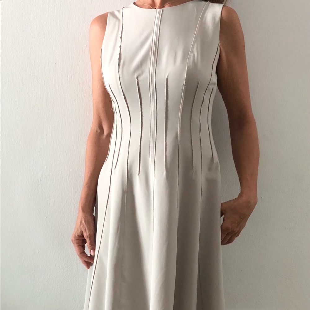 Sleeveless A line light khaki dress
